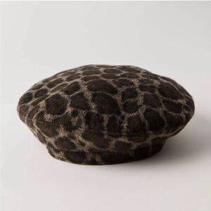 Free People x Understated Leather Penny Leopard Beret Brown Hat NWT $48 MSRP